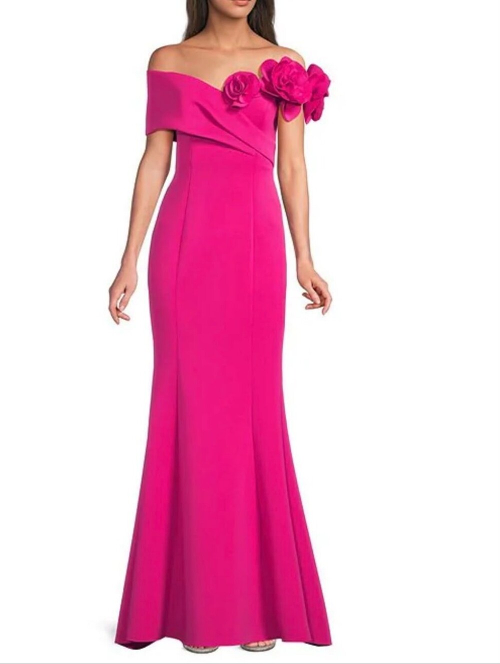 Eliza J Off The Shoulder Flower Appliqué Hot Pink Mermaid Dress